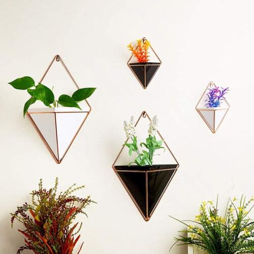 Geometric Iron Succulent Plant Wall Vase Home Office Wall Art Decor Metal Hanging Planter Flowerpot Creative Bonsai Decoration