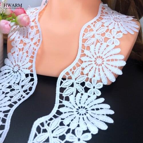 HWARM 10yard 7.5cm White Wavy pattern Chrysanthemum flower wedding lace arts craft sewing fabric hollowed out milk lace ribbon