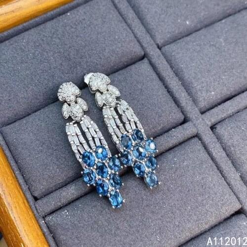 KJJEAXCMY fine jewelry natural blue topaz 925 sterling silver fashion girl new earrings eardrop support test hot selling