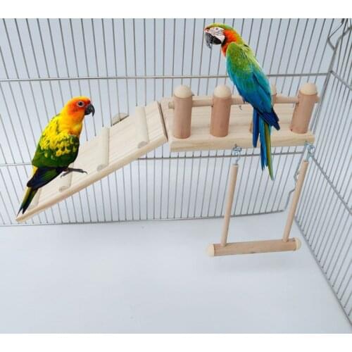 Bird Perches Cage Swing Toys Wooden Hamster Play Gyms Stand with Climbing Ladder Bridge Pet Training with nuts and screws