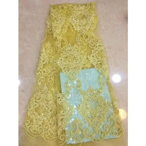 Nice looking Embroidered tulle net african embroidered tull lace fabric with sequins and beads JRB-120914 for fashion dress