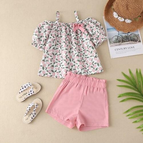 Girls summer suit childrens clothing peach camisole shorts two-piece girl summer cool fashion clothing
