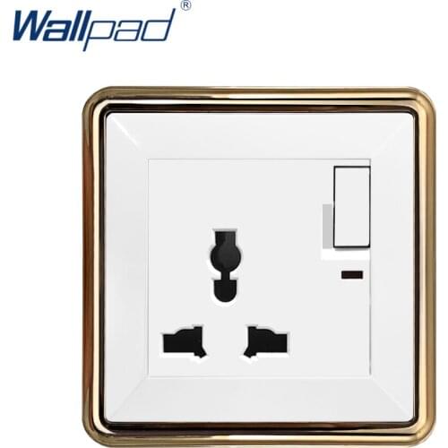 2019 Wallpad Switched 3 Pin MF Socket With On Off Button Wall Electrical Power Socket Outlet Gold Panel