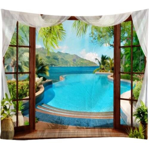 Windows Scenery Tapestry Wall Hanging Cloth Bed Spread Beach Towel Table Cloth Yoga Mat House Decoration Living Room Decoration