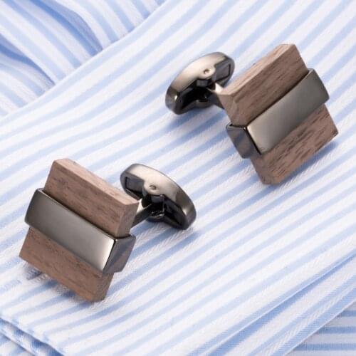 New Fashion French Shirt Wooden Cufflinks High-grade Business Solid Wood Cuff Links Mens Jewelry Gifts