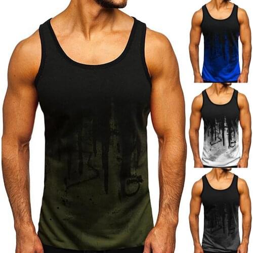 New U Neck Fitness Vest 3D Digital Print Men Sleeveless Slim Bodybuilding Vest Top
