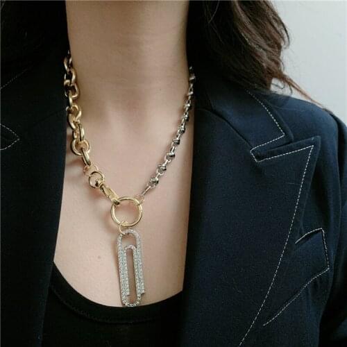 New Punk Big Clasp Chain Chokers Necklaces for Women Hiphop Crystal Pins Pendant Necklace Gothic Jewelry Female Chunk Bijoux