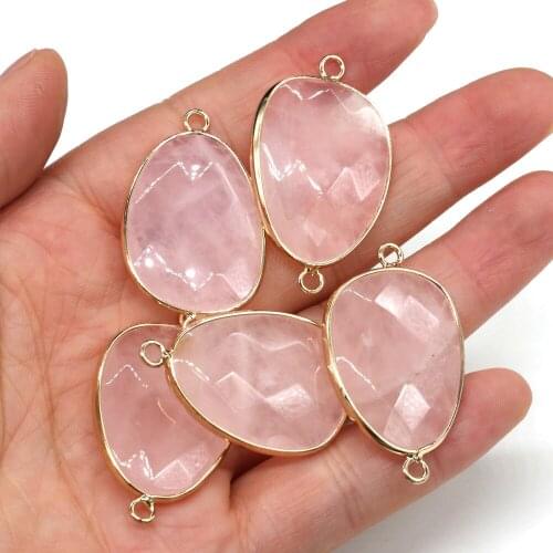Natural Stone Connectors Faceted irregular Pendants Links Pink Crystal Charm for Jewelry Making Necklace 22x38mm