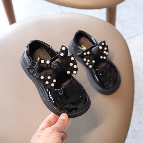 3 8 12 Year Fashion Pearl Bow Little Girl Dance Princess Leather Baby Shoes For ChildrenS School Shoe For Kids Dress Flats Shoe