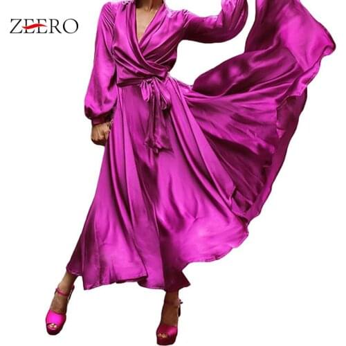 Plus Size Women Boho Dress 2021 Autumn Red Sexy Beach Dress Maxi Ladies Purple Long Sleeve Elegant Casual Dresses For Women 3XL