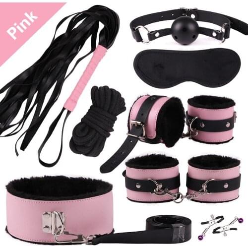 Sex SM Bondage Rope Leather Harness Toys For Women BDSM Adult Games Handcuffs Nipple Clamps Gag Whip Rope Sex Accessories Set