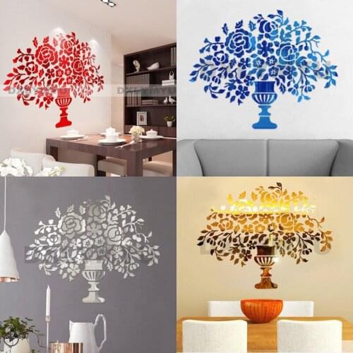 Removable 3D Mirror Effect DIY Vinyl Flower Decal Art Wall Sticker Acrylic Mural Decal Mural Home Room Decor Modern Decoration