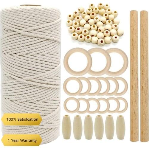 Cord Natural Cotton Rope M with Wood Ring Wood Stick for DIY Teether Macrame Kit Wall Hanging Plant Hanger Plant Holder