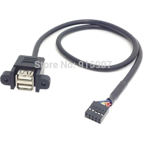 CYSM Stackable Dual USB 2.0 A Type Female to Motherboard 9 Pin Header Cable with Screw Panel Holes 50cm