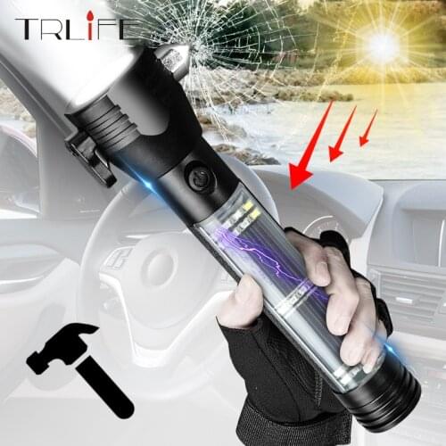 USB Solar LED Flashlight Emergency Light Safety Hammer Recharging Power Bank Outdoors Compass Survival Tool For Travel Camping