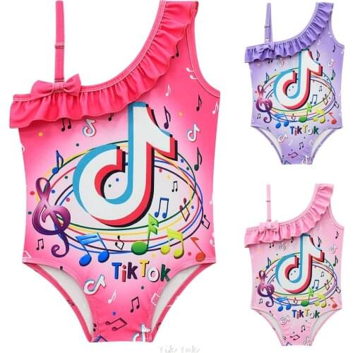 Tik Tok Girls swimsuit One piece Girls Swimwear Ruffle style Children Beachwear Bathing Suits Teenager Girls swimming suit