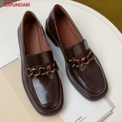 Fashion Chain Genuine Leather Flat Shoes Women Loafers Summer Casual Flats Zapatos Casuales De Mujer Zapatos Planos
