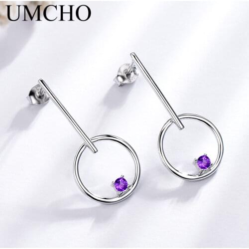UMCHO Genuine Natural Amethyst 925 Sterling Silver Drop Earrings Wedding Jewelry Birthstone Earrings For Women Mothers Day Gift