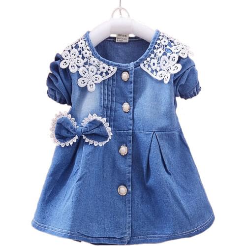 Spring Autumn cowboy Dress for Newborn Baby Girl Lace Bow Childrens Dresses Outerwear Casual Girls Clothes Infant Clothing 2017