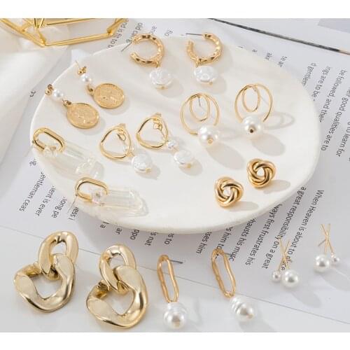 X&P 2021 New Gold Color Earrings For Women Multiple Trendy Round Geometric Drop Statement Earrings Fashion Party Jewelry Gift