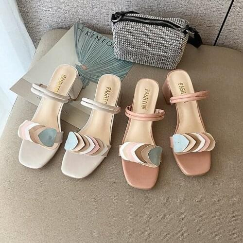 Women Slippers 2021 Summer New Women Middle Heel Open Toe Sandals Platform Comfortable Sexy Leather Soft Bottom Women Sandals