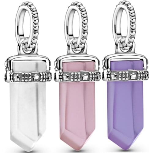 Real Purple Pink & White Crystal Amulet With Star Pendant Beads 925 Sterling Silver Charm Fit Pandora Bracelet Diy Jewelry
