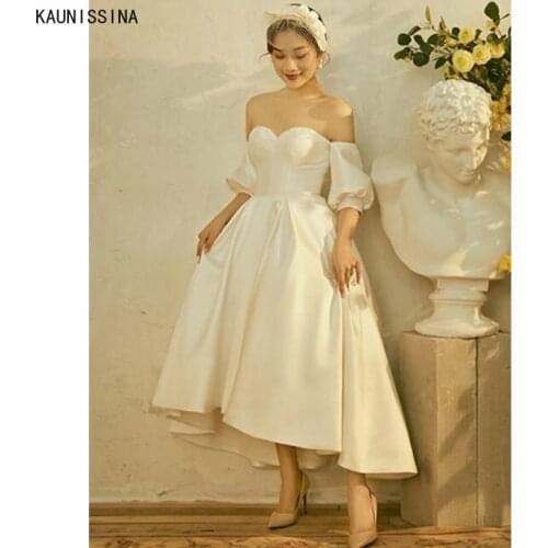 KAUNISSINA Princess Wedding Dresses Satin Vintage Off The Shoulder Wedding Bride Dress Vestidos Sweetheart Elegant Bridal Gowns