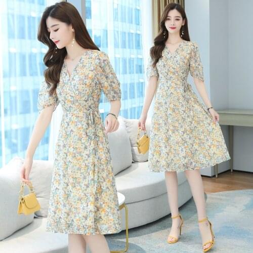 2021 Print Floral Chiffon Boho Beach Sundress Summer Plus Size Vintage Runway Midi Dresess Elegant Women Bodycon Party Vestidos