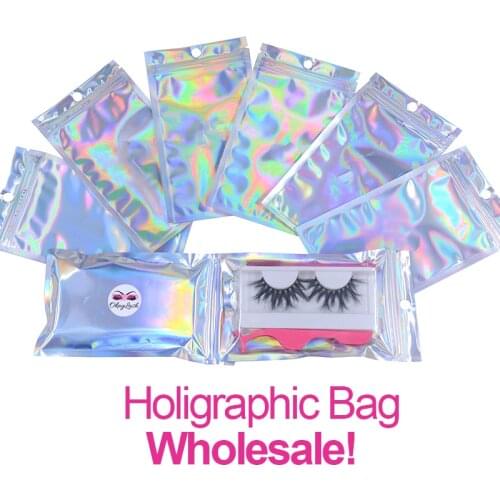 100/50pcs Faux Eyelashes Package Holigraphic Bag Wholesale Rainbow Color Strip Lash Packing Box in Bulk