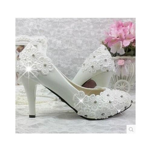 100% real photos handmade wedding shoes white womens med high heels platforms bridal shoes, brides party dance pumps in stock