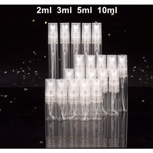 100pcs/lot 2ml 3ml 5ml 10ml Transparent Glass Perfume Spray Bottle Refillable Empty Sample Bottles Thin Glass Vials Travel Size
