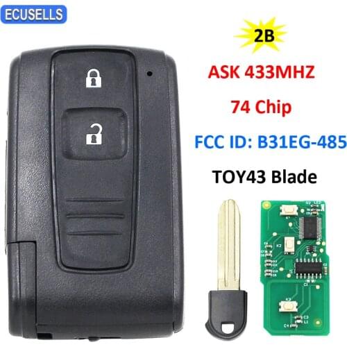 2 Button Remote Car Key ASK 433Mhz 74 Chip M0ZB31EG / MOZB31EG FCC ID: B31EG-485 for Toyota Prius with TOY43 Uncut Blade