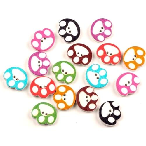 50pcs Mixed Foot Wooden 2 Holes Buttons For Clothing Needlework Scrapbooking Wood Botones Decorative Crafts Diy Accessories
