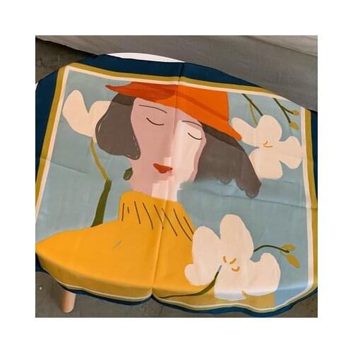 70*70 Ins Summer Silk Scarf Small Square Scarf Versatile Artistic Decoration Graffiti Scarf Professional Scarf For Women