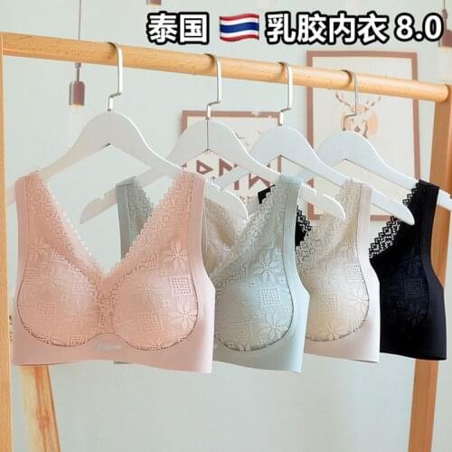 Thailand Latex 8.0 lingerie sport bra for women with no underwire, no trace, small breast with gathered lace vest, anti-sag spor