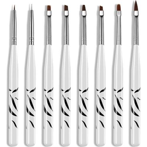 8pcs Nail Art Brush Pen Dotting Painting Drawing UV Gel Brush Flat Extension Builder Coating UV Gel Polish Tips Manicure Tools