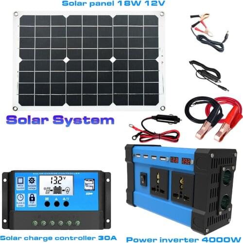 4000W Car Power Inverter Solar Panel System Kit Dual USB Voltage Transformer Modified Sine Wave 30A Controller 12V To 110V 220V