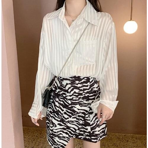 Transparent women blouses plus size sequined striped shirts casual loose pockets Blouses 2020 Spring Shirts Blusas Mujer
