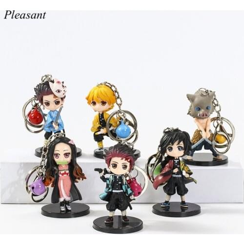 6Pcs Demon Slye Doll Keychain Cartoon Kitchen Door Tanjirou Nidou Tanjirou Garage Pendant Keychain Gift Wholesale Free Shipping
