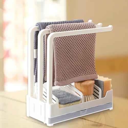 Sponge Holder Kitchen Sink Organizer Drain Rack Sponge Storage Tray Free Perforation Vertical Wall Hanging Rag Rack