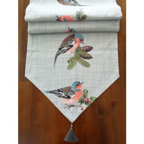 Alize Home Gray Linen Effect Onto the Ground Bird Tassels Runner
