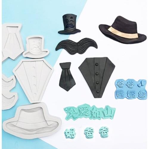 Boy Man Moustache Tie Fondant Cake Molds Chocolate Mould for The Kitchen Baking Decoration Tools Fathers Day Gift Dad I Love U