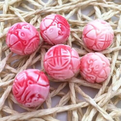 Imitation pink coral carving drogon round ball 6mm 8mm 10mm 12mm 15mm 18mm 20mm charms loose beads pendant 5pcs B936