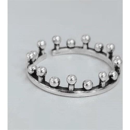 New Fashion Retro Small Crown Female Simple 925 Sterling Silver Jewelry Round Bead Exquisite Opening Rings R141