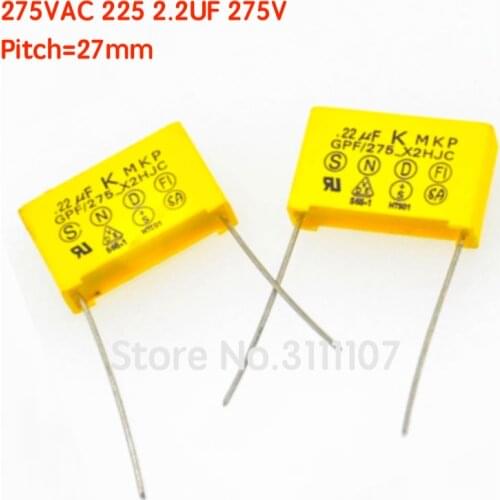 10PCS/LOT 275VAC 225 Safety Capacitor 275VAC 225 2.2UF 275V Pitch 27mm Polypropylene Film Capacitor Capacitance