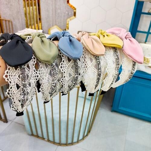 Korean Style Fabric Hair Bands Rabbit Ears Hairband Lace and Yarn Bow Head Band for Girl Hair Bows Hair Accessories