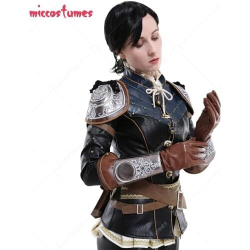 Sylvia Anna Syanna Cracked Leather Battle Inner Coat Fullset Cosplay Costume with Shoulder Armor and Waist Bag