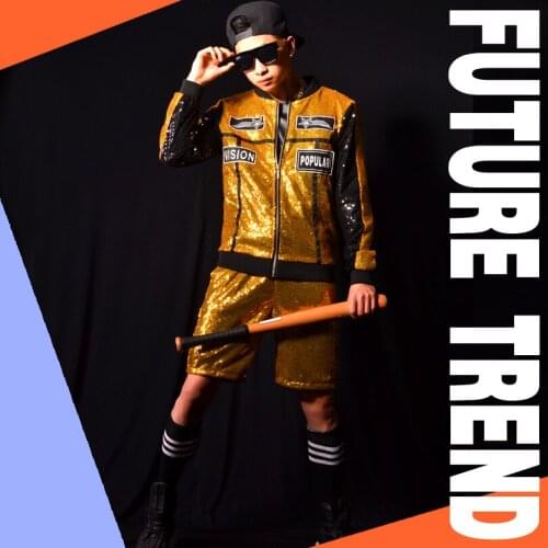Fashion Cool Mens Gold Sequins Baseball Jacket Outwear NightClub Male Singer DJ GD Stage show costumes accessories