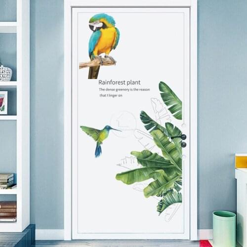 Rainforest Green Leaf Wall Stickers for Living rooms Bedroom Door Wall Decor Removable Parrot Vinyl PVC Decals Home Decor Murals