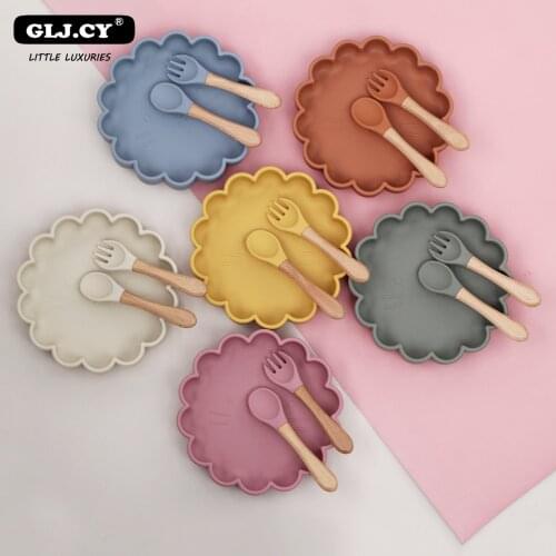 2021 New baby silicone bowl Flower Tableware Shape Plate Sets gift Feeding Baby Food Storage Fruit bowl Dinnerware For kids